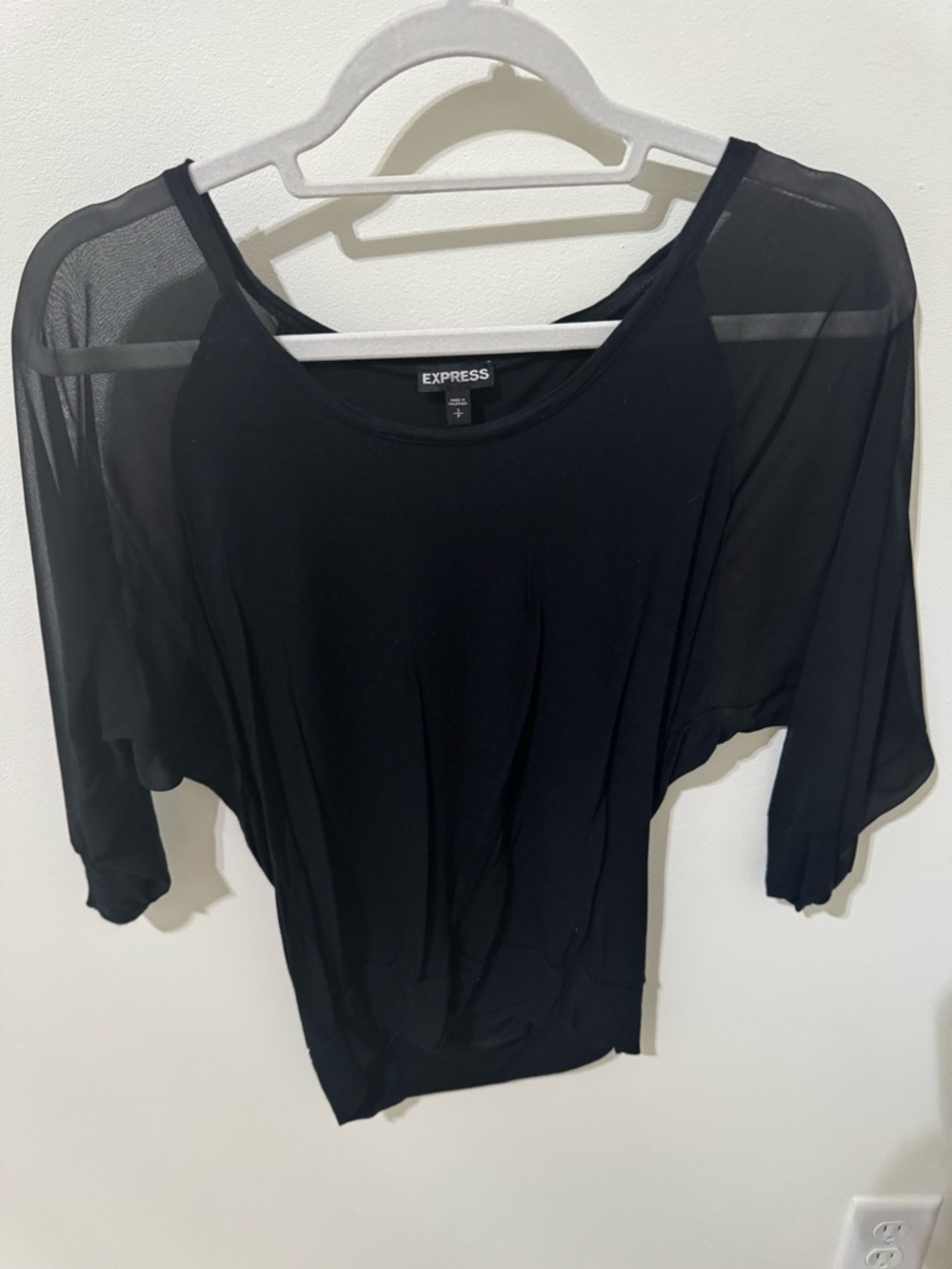 Express Black Crewneck Top with Subtle Seam Detail